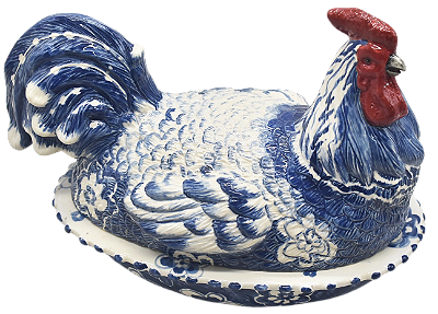 BOWL G DE GALO AZUL E BRANCO COM FLORES