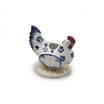 Vaso de galinha P branco com flores