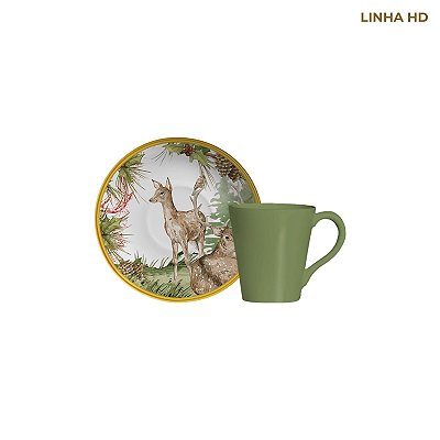 Xícaras de chá Cerf Des Camp c/ ouro