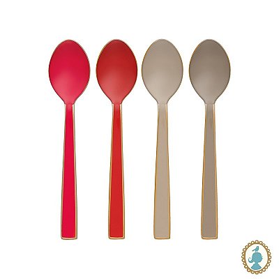 Set/4 Colheres Esmaltadas Vermelho/Cáqui - Blushing Birds