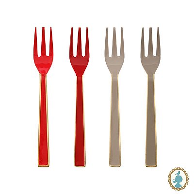 Set/4 Garfos Esmaltados Vermelho/Cáqui - Blushing Birds