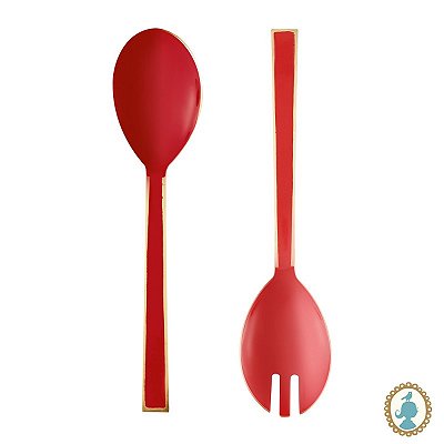 Set/2 Colheres p/ Salada Esmaltadas Vermelho - Blushing Birds