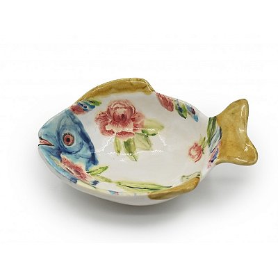 Travessa funda P de peixe com desenho