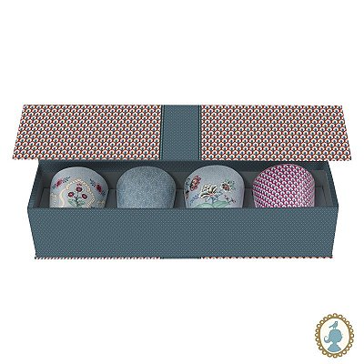 Set/4 Caneca s/ Alça Oriental Azul - Flower Festival