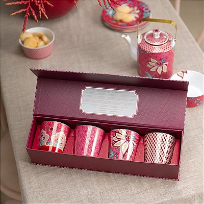 Set/4 Caneca s/ Alça Oriental Rosa - Flower Festival