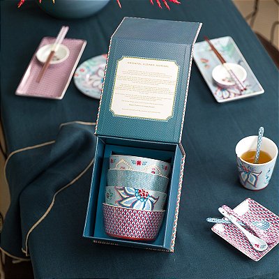 Set/4 Tigela 12 Oriental Azul - Flower Festival