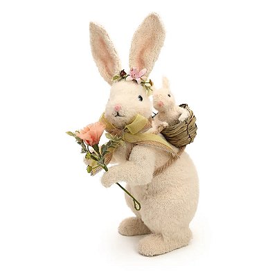 Coelho Decorativo c/ Cesta e Filhote nas Costas - Belle Lapin
