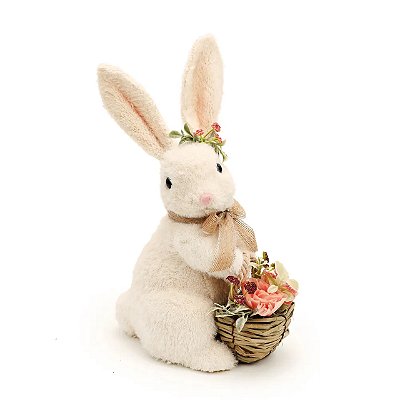 Coelho Decorativo c/ Arranjo de Flores e Cesta - Belle Lapin
