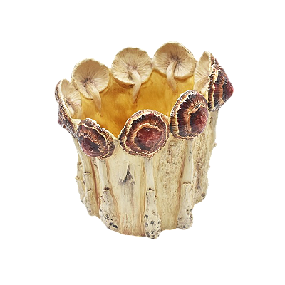 Vaso tronco alto com aplicação de Cogumelos na borda