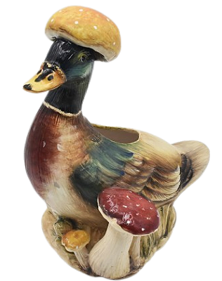 VASO PATO COLORIDO COM APLICAÇÃO DE COGUMELOS