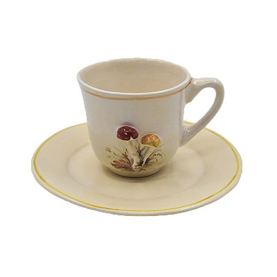 XÍCARA DE CHÁ COM APLICAÇÃO COGUMELOS