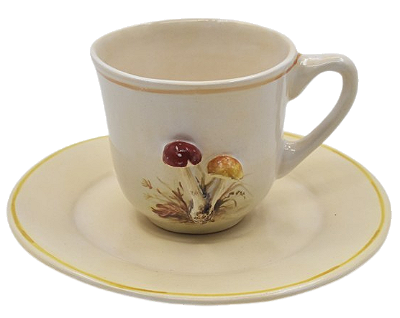 XÍCARA DE CHÁ COM APLICAÇÃO COGUMELOS