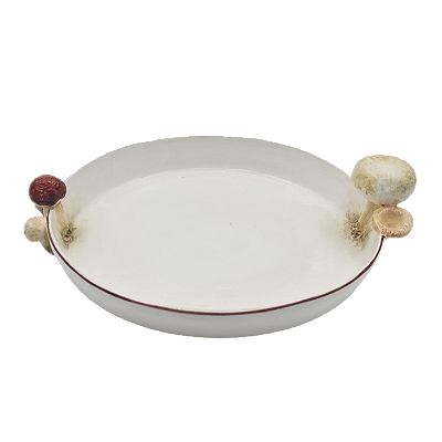 Travessa redonda M com aplicação de Cogumelos