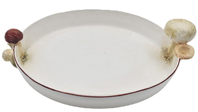 Travessa redonda M com aplicação de Cogumelos