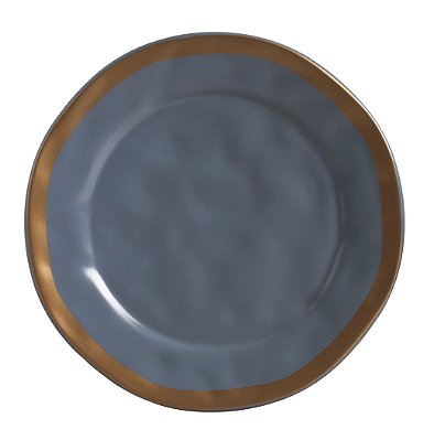 Pratos azuis com filete dourado amassado