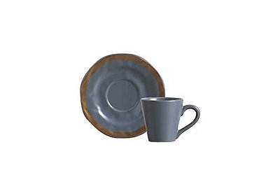 Xícaras de chá azuis amassadas com filete dourado