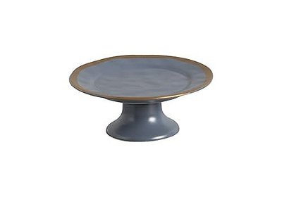 Prato de bolo azul amassado com filete dourado