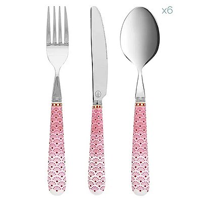 Set/18 Talheres Rosa - Floral