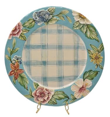 Prato raso relevo xadrez Chita Maria turquesa