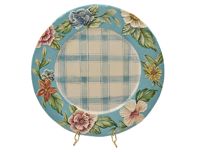 Prato raso relevo xadrez Chita Maria turquesa