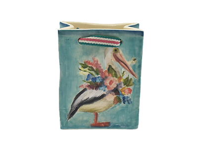 Sacolinha azul com desenho de Pelicano