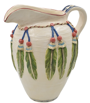 BOTIJA COM RELEVO E PENAS VERDES