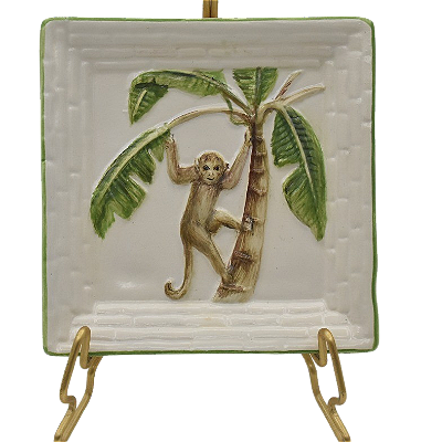 Mini cinzeiro quadrado com relevo bananeira e macaco
