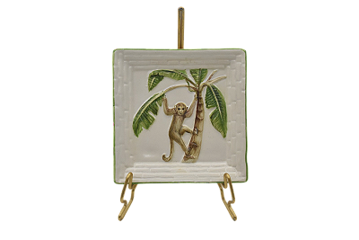 Mini cinzeiro quadrado com relevo bananeira e macaco