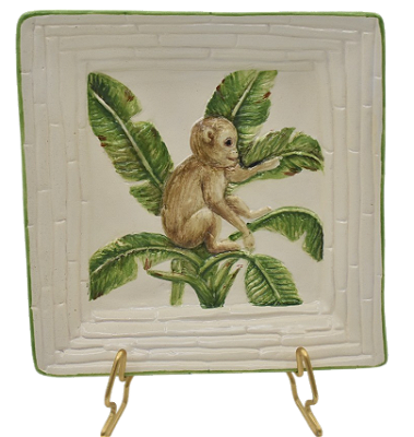 Mini cinzeiro quadrado M relevo bananeira e macaco