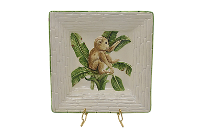 Cinzeiro quadrado fundo relevo bananeira e macaco