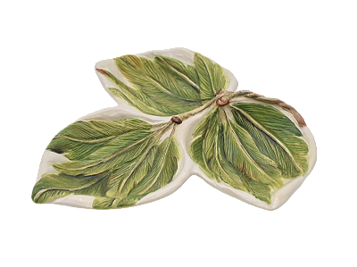 Petisqueira 3 folhas com relevo de penas