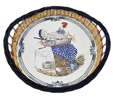 Cesta de vime M Galinha no pano azul