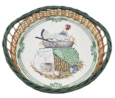 Cesta de vime M Galinha no pano verde