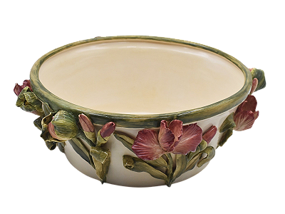 CENTRO DE MESA REDONDO M COM BORDA VERDE APLICAÇAO FLOR DE IRIS