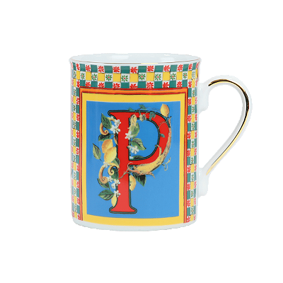 Caneca porcelana letra P ORTIGIA