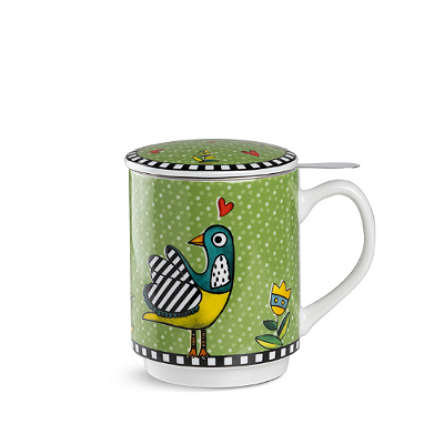 CANECA PARA CHÁ COM INFUSOR VERDE COCORICO