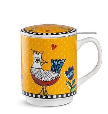 CANECA PARA CHÁ COM INFUSOR LARANJA COCORICÓ