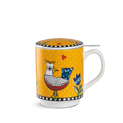 CANECA PARA CHA COM INFUSOR LARANJA COCORICO