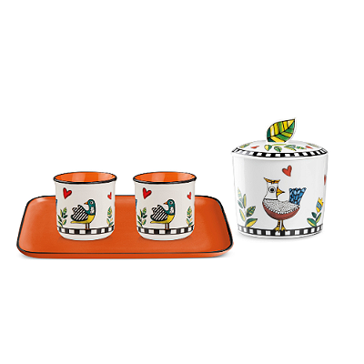 SET BANDEJA/2 COPOS ESPRESSO/ACUCAREIRO LARANJA COCORICO