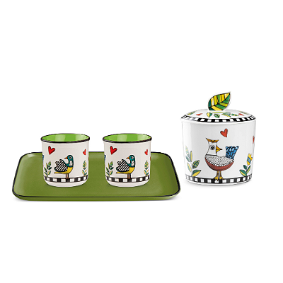 SET BANDEJA/2 COPOS ESPRESSO/ACUCAREIRO VERDE COCORICO