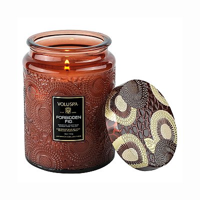 VELA POTE VIDRO G 100H RELEVO FORBIDDEN FIG