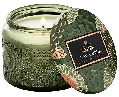 VELA POTE VIDRO P 25H RELEVO TEMPLE MOSS