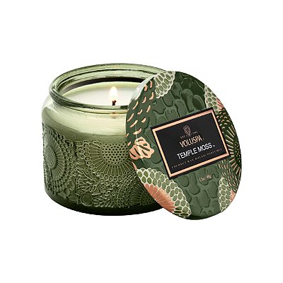 VELA POTE VIDRO P 25H RELEVO TEMPLE MOSS
