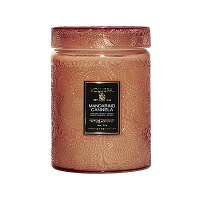 VELA POTE VIDRO G 100H TAMPA VIDRO MANDARINO CANNELA