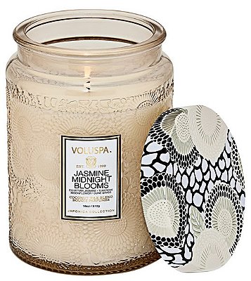 VELA POTE VIDRO G 100H RELEVO JASMINE MIDNIGHT BLOOMS