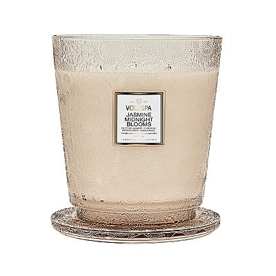 VELA POTE VIDRO +250H 5 PAVIOS JASMINE MIDNIGHT BLOOMS