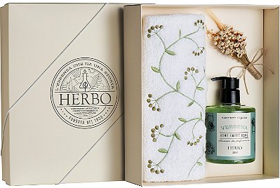 Kit - sabonete liquido + toalha bordada - Alecrim - Home Sweet Home