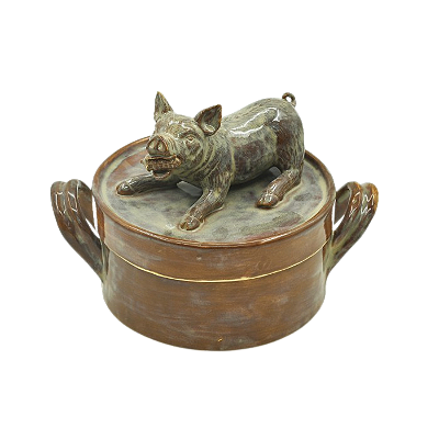 CAIXA COM TAMPA COM APLICAÇÃO DE PORCO CARAMELO