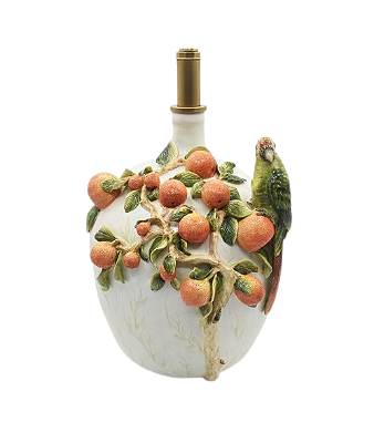 BASE DE ABAJUR COM APLICAÇÃO DE LARANJA E PÁSSARO