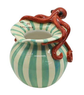 JARRA BOJUDA DECORATIVA COM APLICAÇÃO DE POLVO